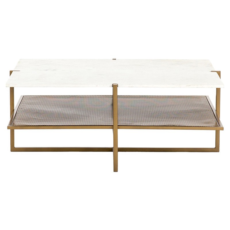 Lawrence Modern Classic White Marble Antique Brass Square Coffee Table