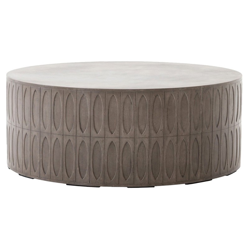 Jeremy Modern Classic Grey Concrete Round Outdoor Drum Coffee Table