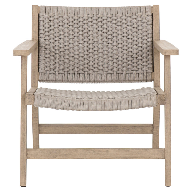 Dion Coastal Light Grey Woven Rope Washed Natural Teak Wood Outdoor Arm Chair