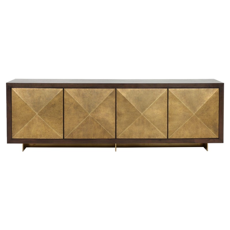 Vince Modern Antique Gold Faceted Door Panel Dark Walnut Wood Sideboard
