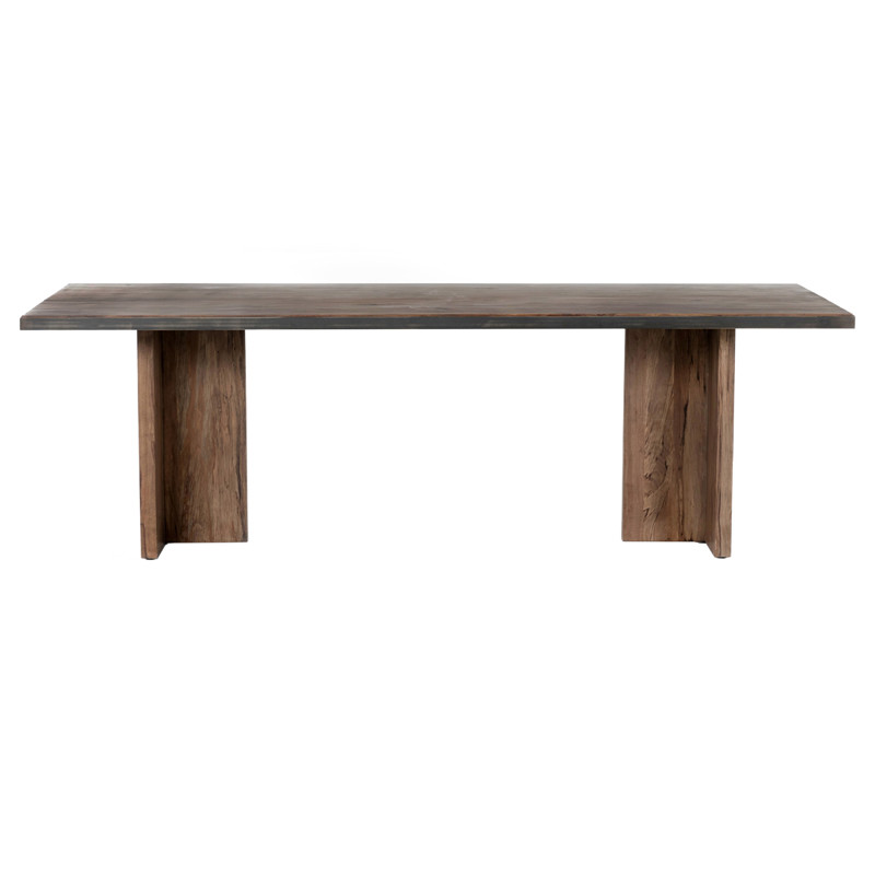 Nora Rustic Lodge Beige Walnut Wood Grey Iron Strap Rectangular Dining Table - 94"W