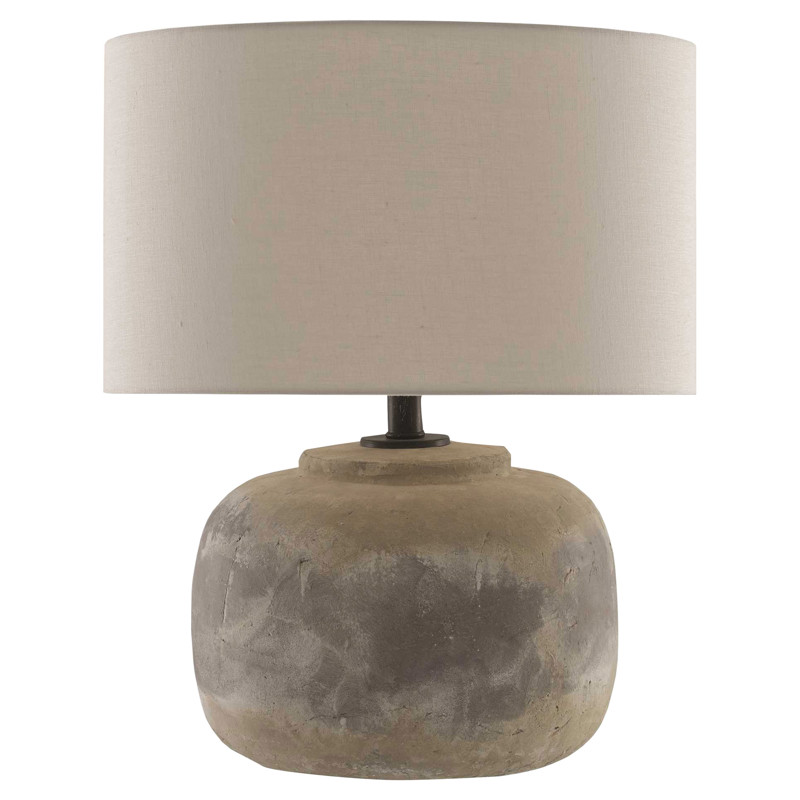 Vivian Modern Classic Round Beige Linen Shade Grey Concrete Table Lamp