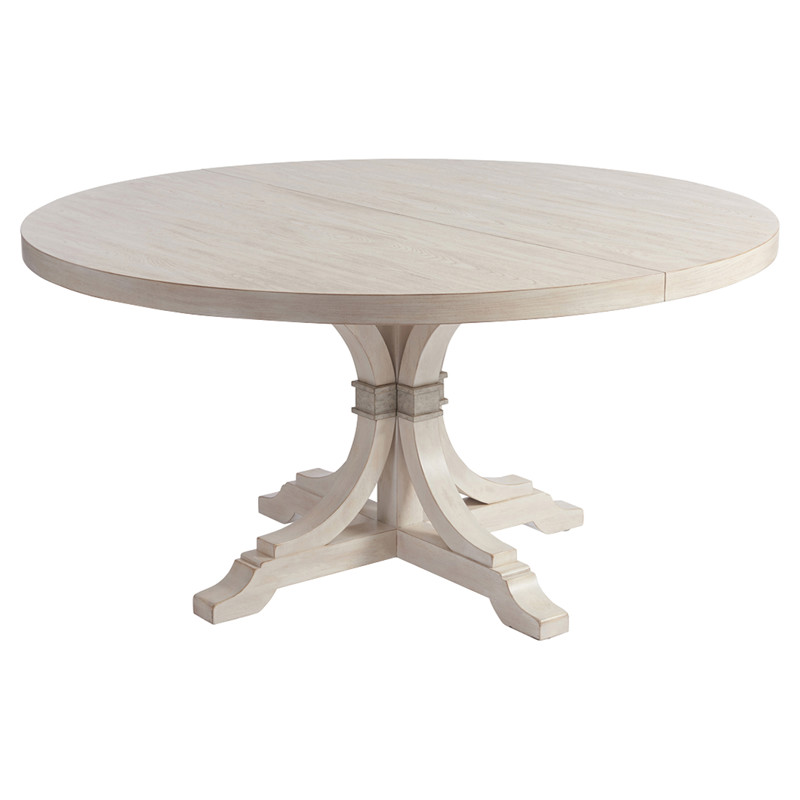 Magnolia French Country Whitewash Round Extendable Dining Table - 60-80"W