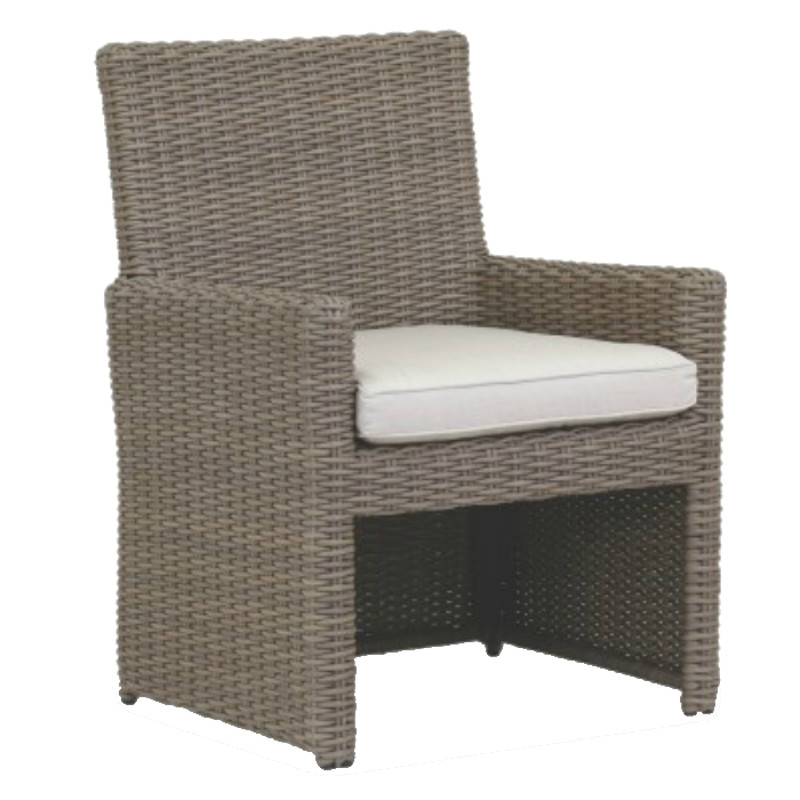 Yuna Coastal Beige Cushion Brown Wicker Outdoor Dining Arm Chair