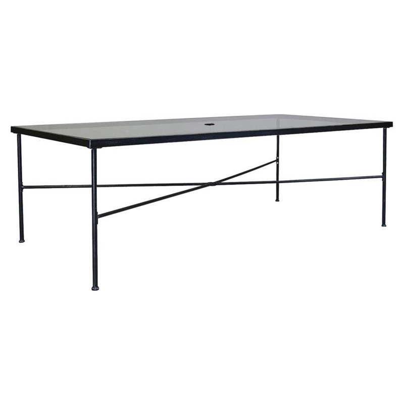 Aurore French Country Glass Top Black Metal Outdoor Dining Table - 84"W