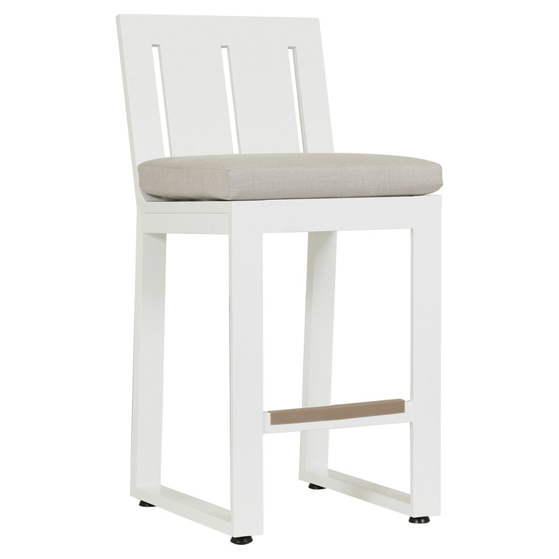 Roman Modern Grey Cushion White Metal Outdoor Bar Stool