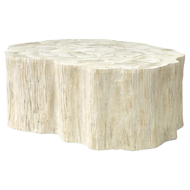 Palecek Camilla Coastal Beach White Inlaid Fossilized Clam Oval Coffee Table