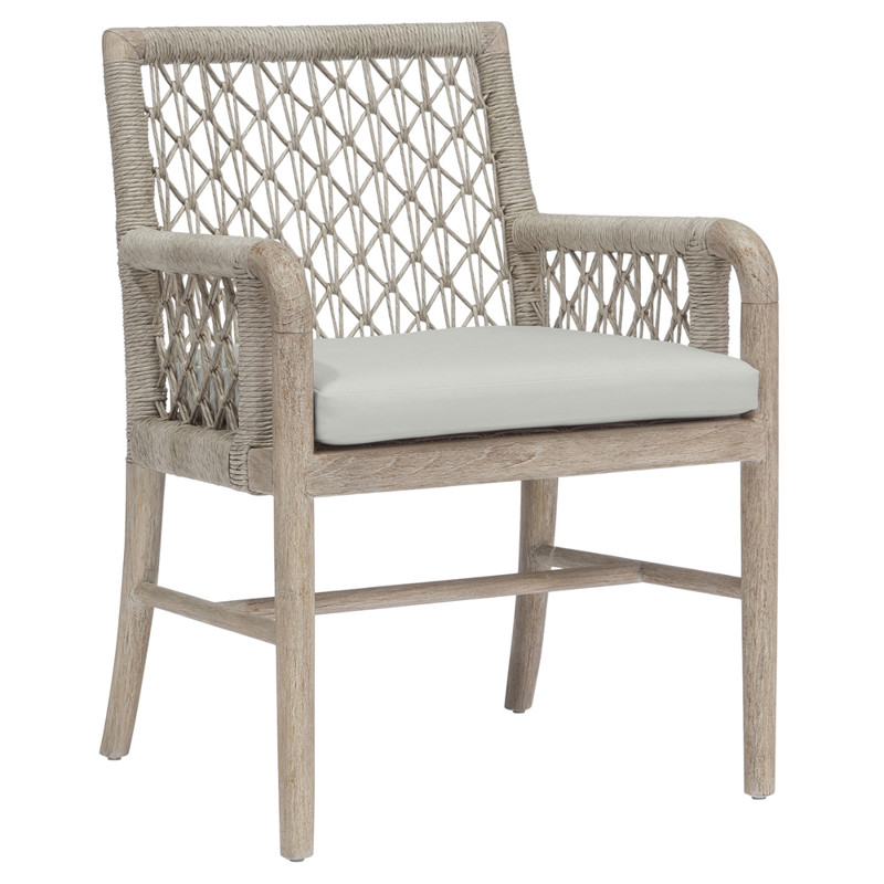 Palecek Montecito Coastal Abaca Grey Woven Teak White Cushion Outdoor Arm Chair
