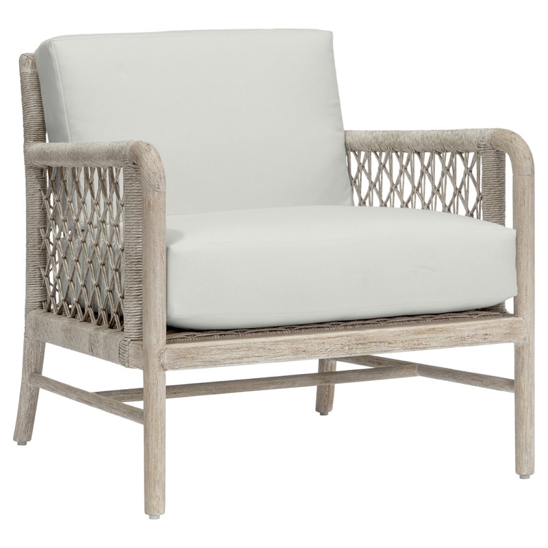 Palecek Montecito Coastal Abaca Grey Woven Teak White Cushion Outdoor Lounge Chair