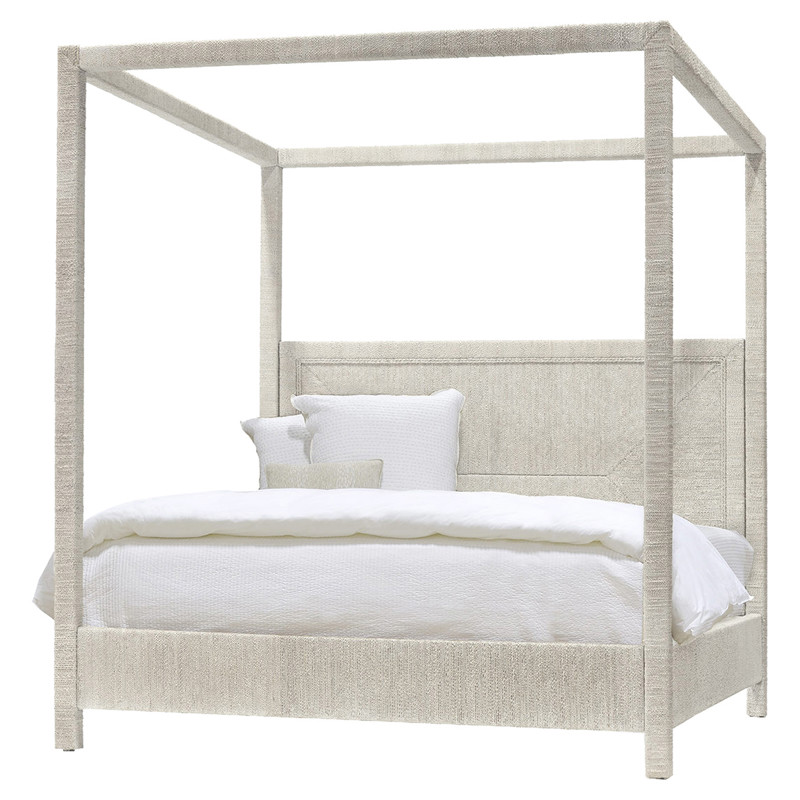 Palecek Woodside Coastal Beach White Wrapped Rope Hardwood Canopy Bed - King