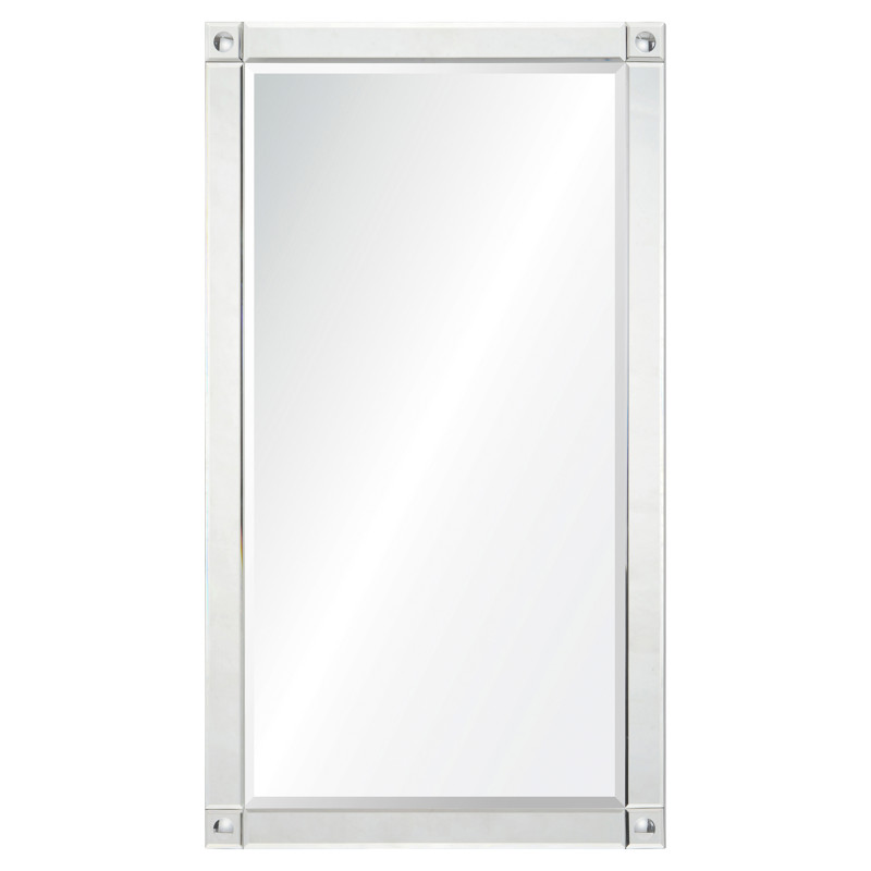 Lotus Modern Classic Silver Beveled Convex Rectangular Wall Mirror - Small