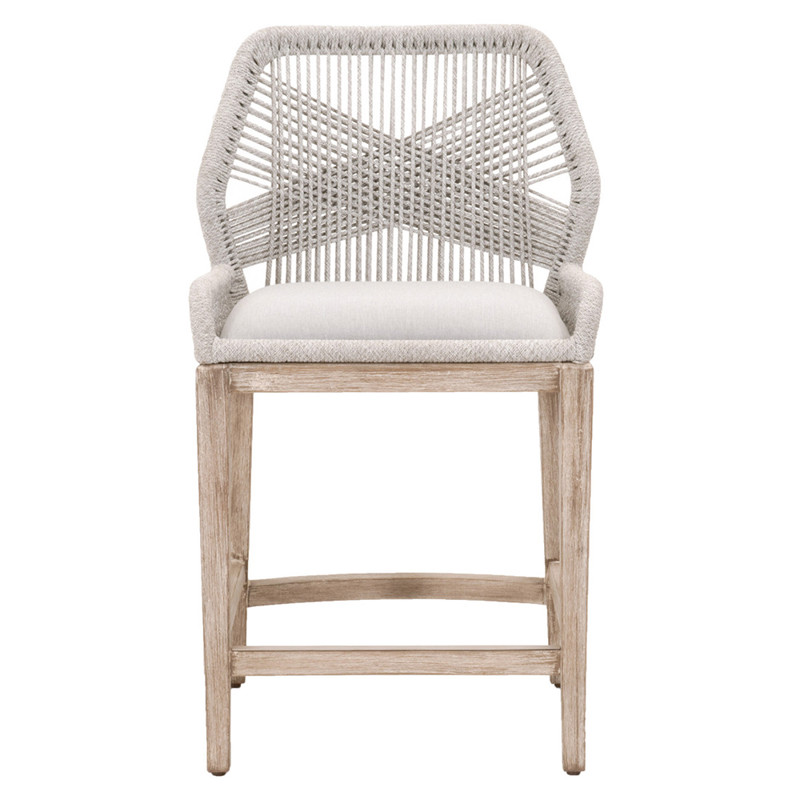 Lorry Coastal Beach Taupe Performance Mahogany Woven Rope Counter Stool