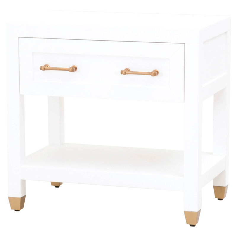 Stacy Modern Classic 1 Drawer Brass Accent White Nightstand