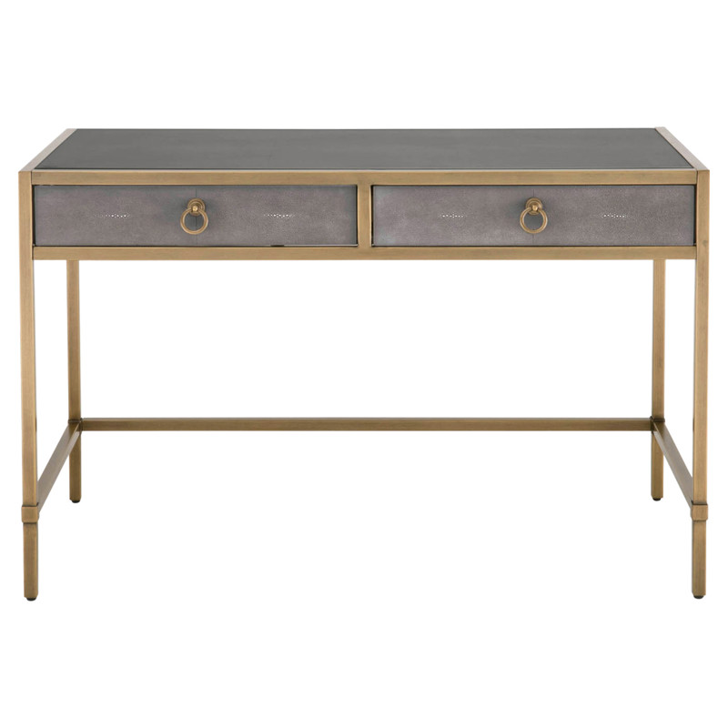 Simon Modern Classic Grey Shagreen Resin Brushed Gold Metal Desk
