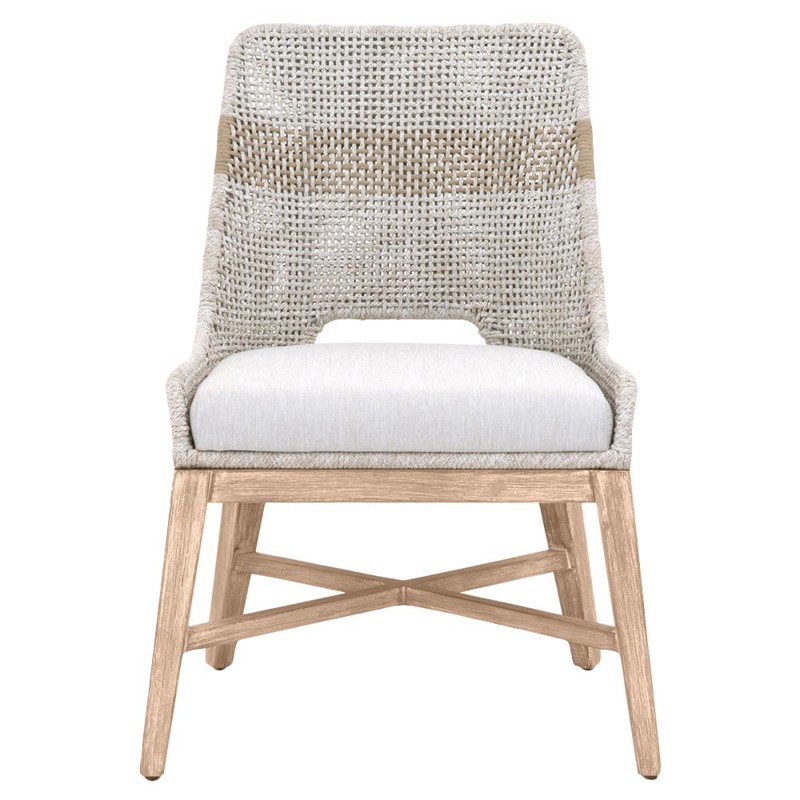 Theodore Coastal Taupe Woven Fixed Cushion Mahogany Dining Side Chair - Set of 2