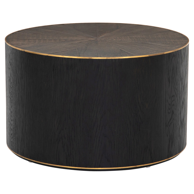 Primo Modern Polished Brass Accent Black Round Starburst Oak Round Coffee Table