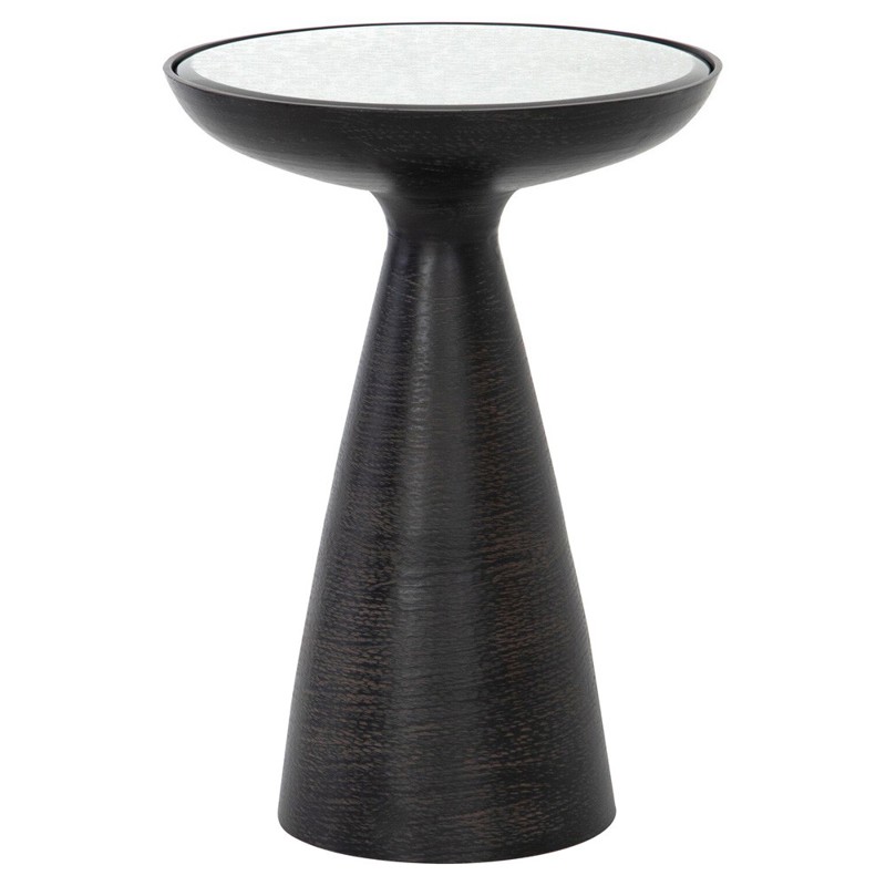Lupe Industrial Loft Ash Glass Top Black Aluminum Pedestal Round Side End Table