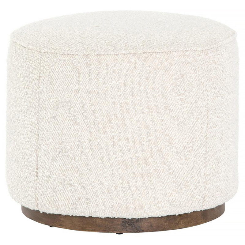 Leah Modern Classic Cream Performance Boucle Brown Wood Round Ottoman - 22"