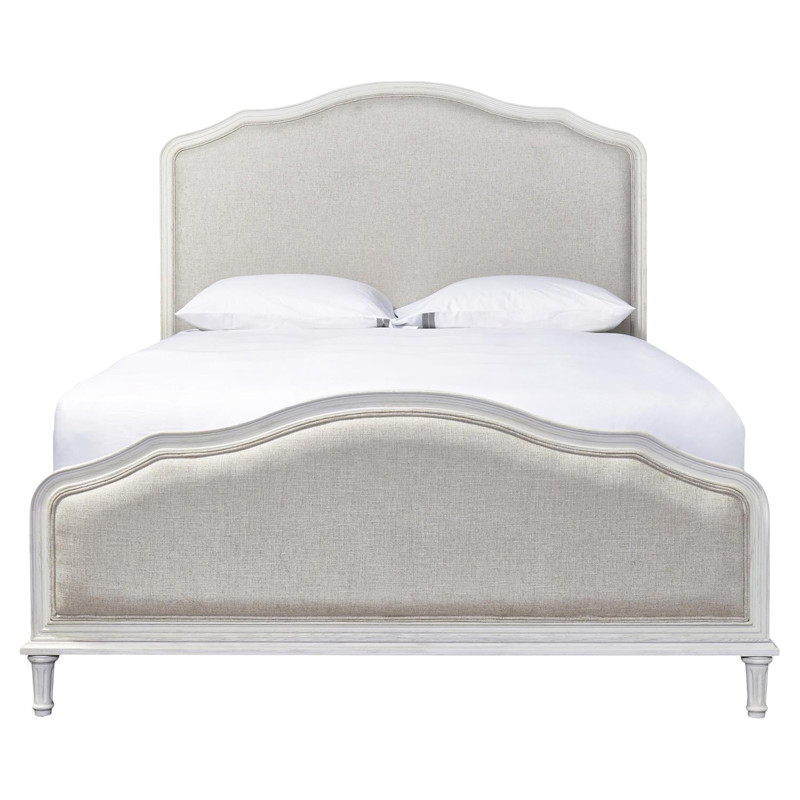 Zoe French Country Beige Upholstered White Wood Bed - King