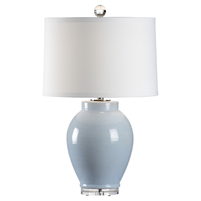 Haylie Coastal Beach Light Blue Crackle Glazed Ceramic Table Lamp