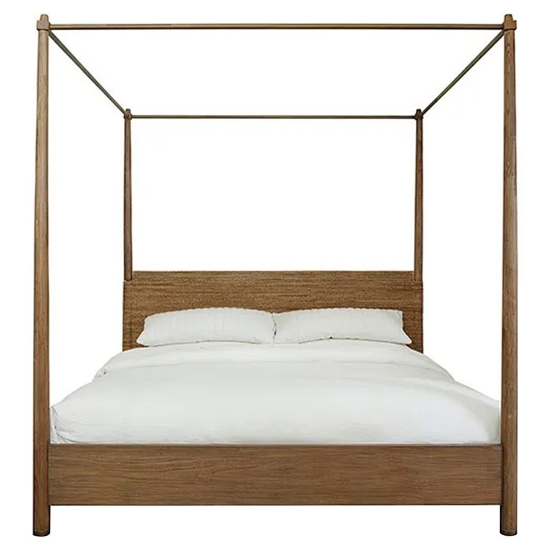 Liana Coastal Beach Woven Abaca Brown Teak Canopy Bed