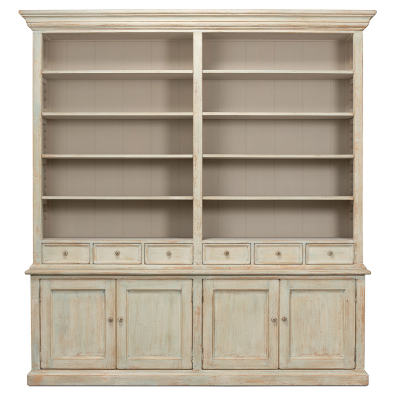 Antonia Updated Traditional Distressed Blue Wash Reclaimed Pine Display Cabinet
