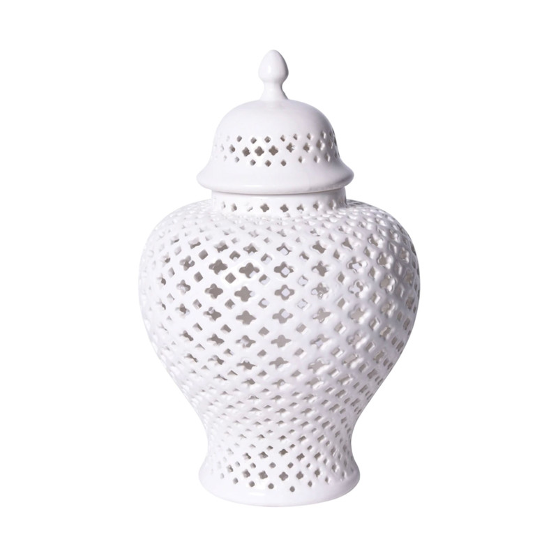 Scipio Modern Classic White Lattice Porcelain Lidded Ginger Jar - Large