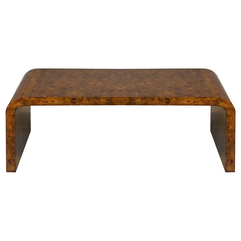 Worlds Away Newbury Modern Classic Dark Brown Burl Rectangular Coffee Table