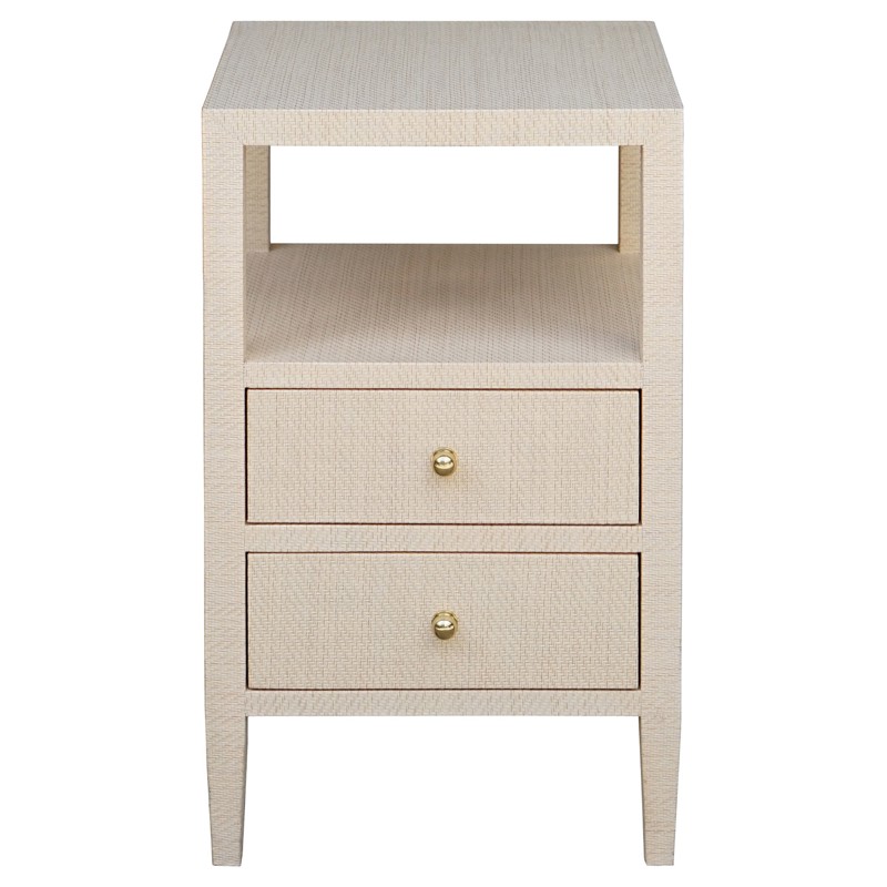 Worlds Away Roscoe Modern Glass Top Beige Grasscloth Side Table