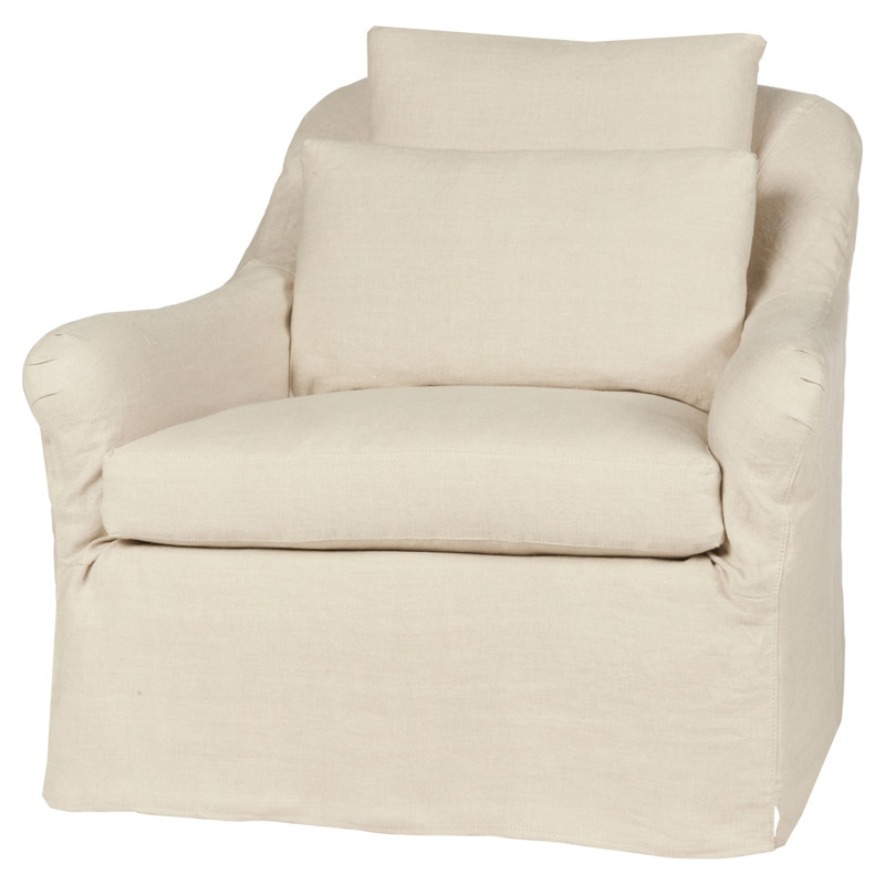 Cisco Home Genevieve Modern Classic Cream Linen Slip Cover Arm Chair