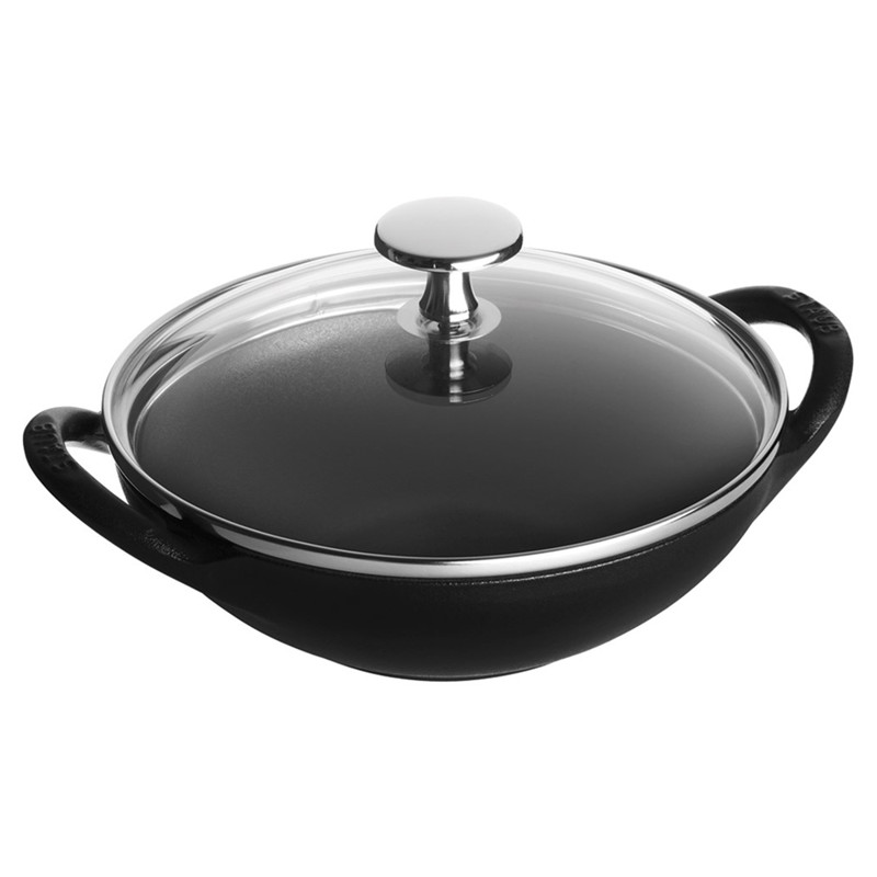 Staub Black Cast Iron Wok With Lid - 6.5 Inch