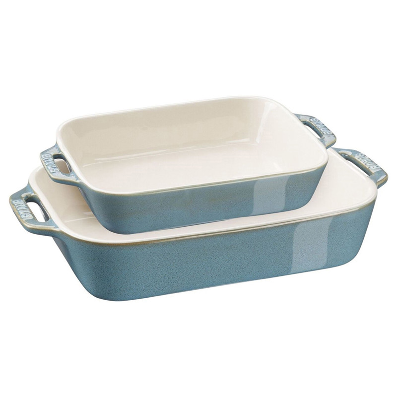 Staub Rustic Turquoise Ceramic Rectangular 2 Piece Bakeware Set