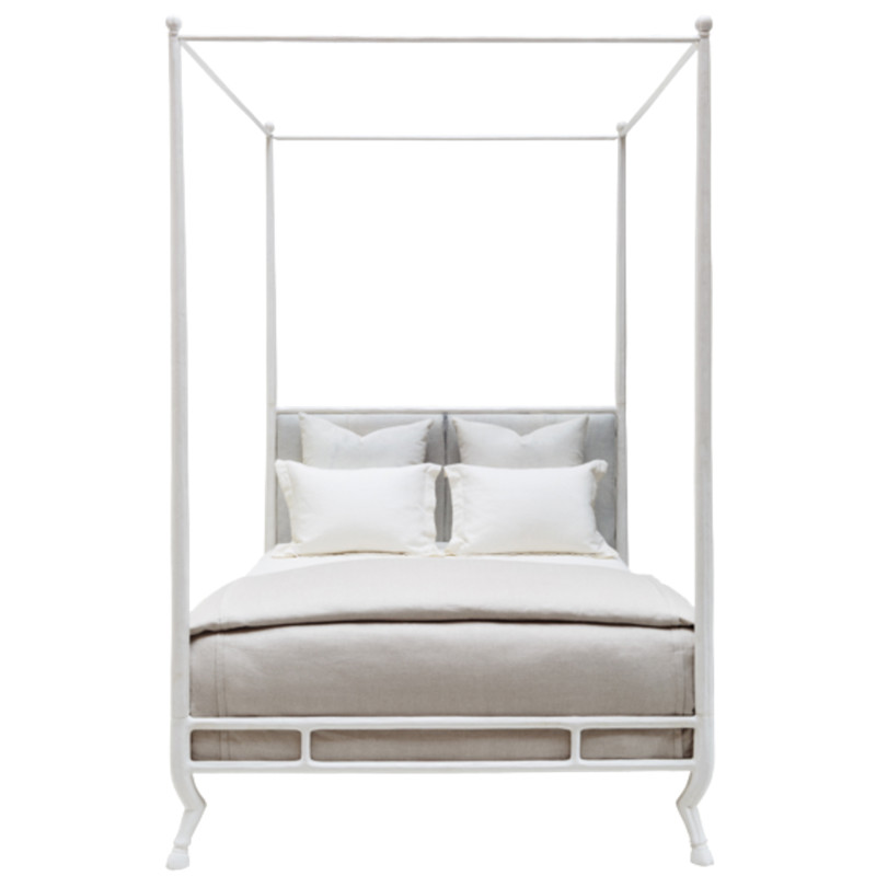Faline French Country White Leather White Metal Bed - Queen