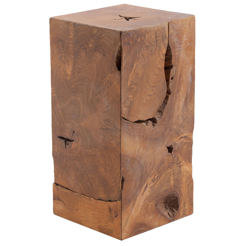 Zaria Coastal Beach Teak Wood Slice Square Plinth Pedestal - 24"