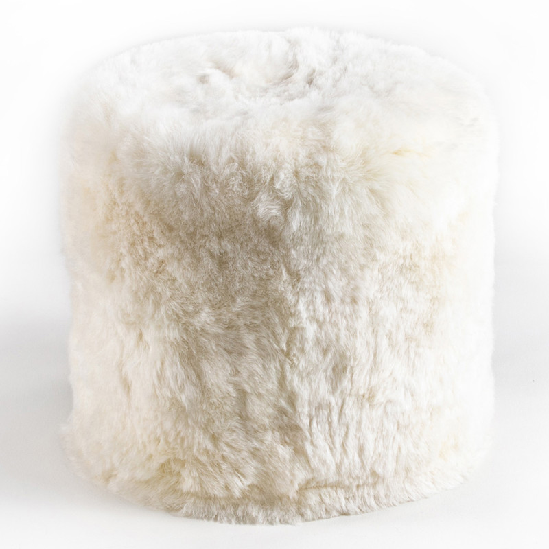 Brody Modern Classic White Short Wool Pouf