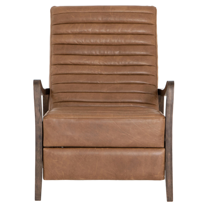 Amani Mid Century Brown Leather Wood Tufted Recliner Arm Chair
