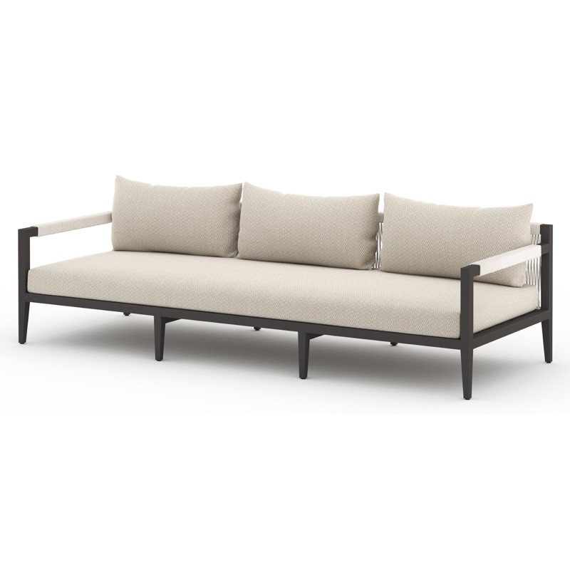 Cheryl Rustic Lodge Beige Upholstered Black Aluminum Outdoor Sofa - Large - 93"W