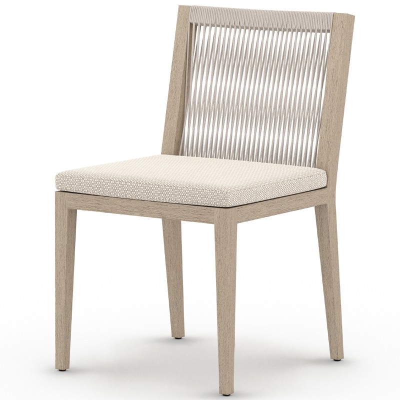 Cheryl Modern Beige Cushion Woven Natural Teak Wood Outdoor Dining Side Chair