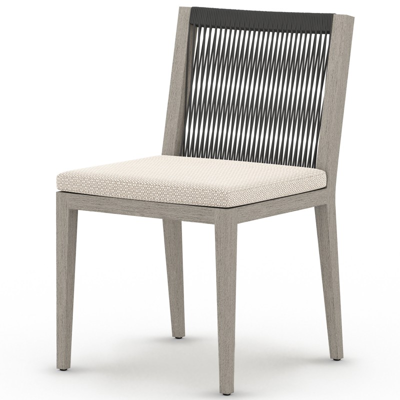 Cheryl Modern Beige Cushion Woven Grey Teak Wood Outdoor Dining Side Chair