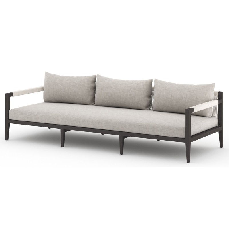Cheryl Rustic Lodge Light Grey Upholstered Black Aluminum Outdoor Sofa - Large - 93"W