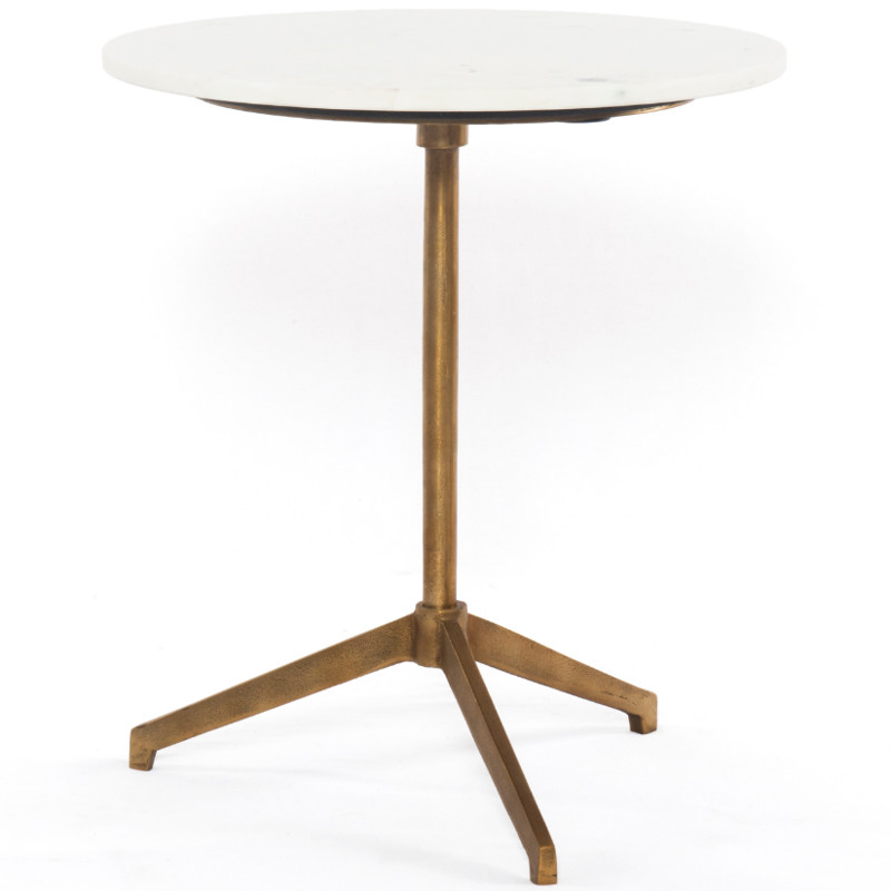 Parker Modern Classic White Marble Top Brass Aluminum Round Side End Table