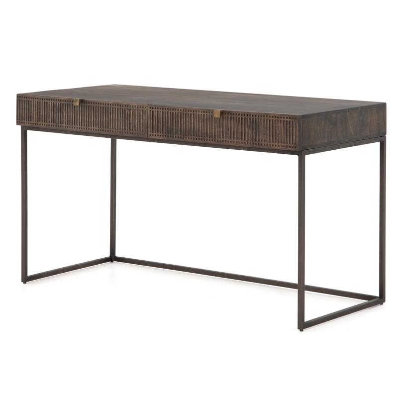 Madison Modern Classic Dark Brown Carved Mango Wood Iron Desk