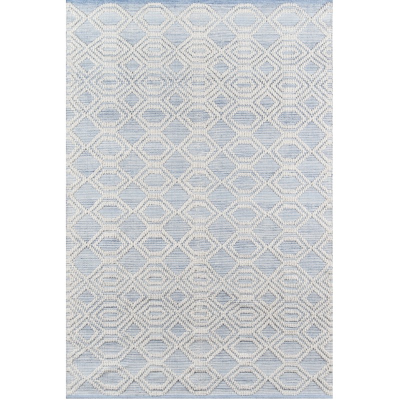 Anaya Blue Hand Woven White Geometric Indoor Outdoor Patterned Rug - 3'6"x5'6"