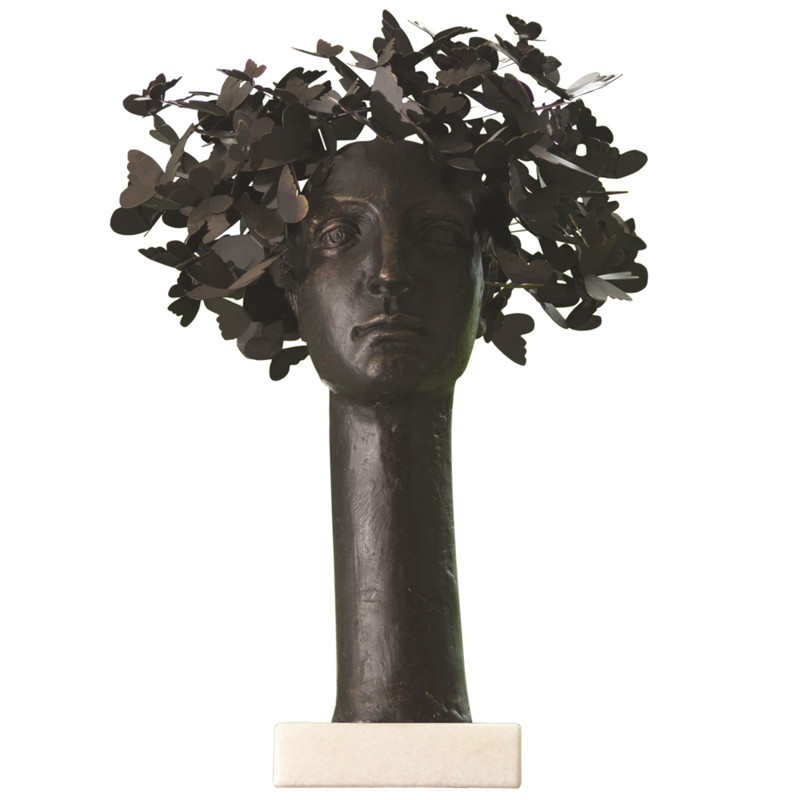 Bodhi Modern Black Iron Marble Base Head Sculpture