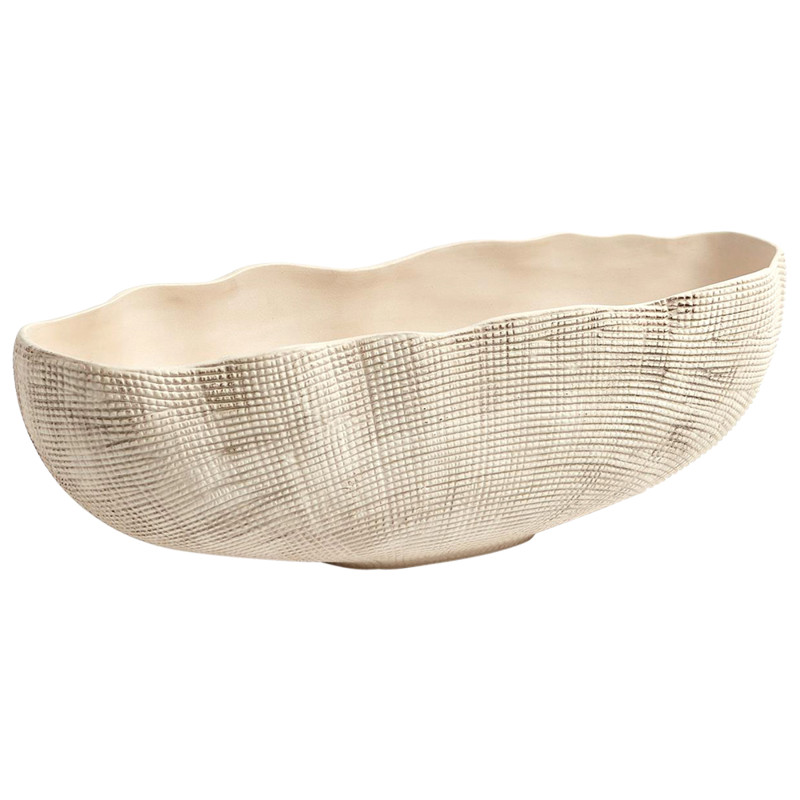 Novie French Rustic White Ceramic Grid Textured Decorative Bowl