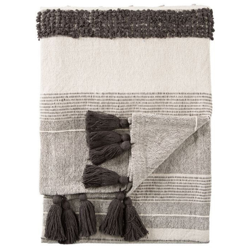 Brody Global Grey Patterned Ivory Cotton Throw Blanket