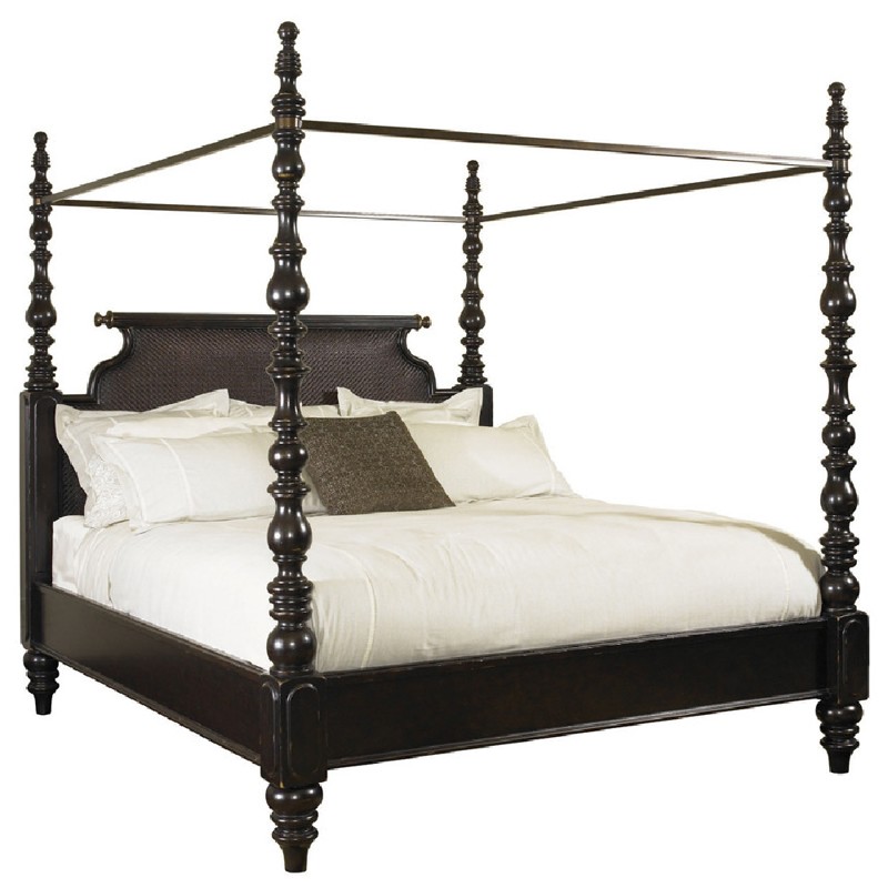 Sovereign French Country Dark Brown Turned Wood Canopy Bed - Queen