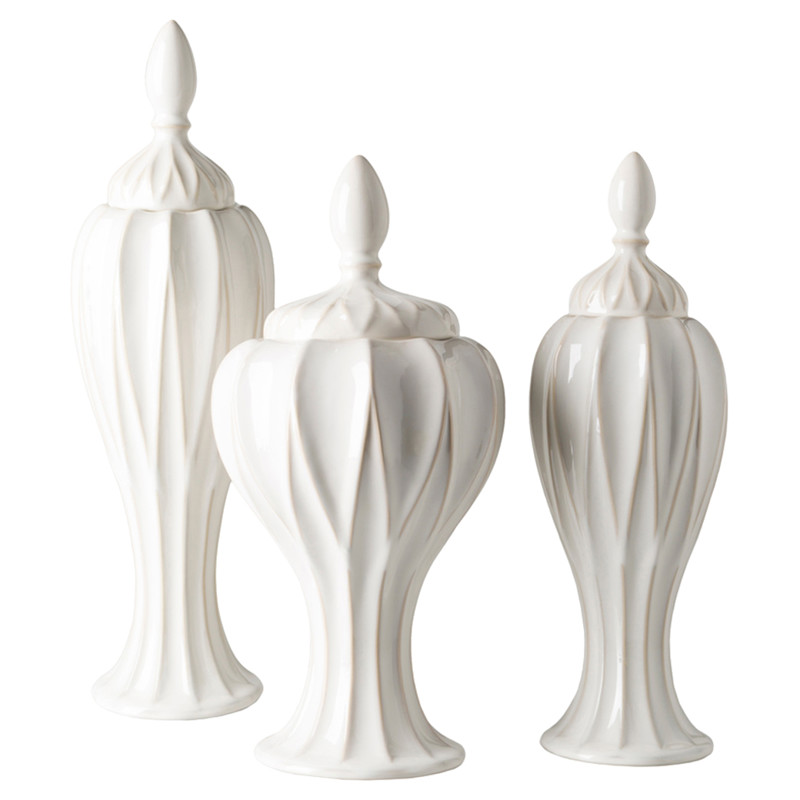 Ophelia French Country Cream White Ceramic Outdoor Jars - Set of 3
