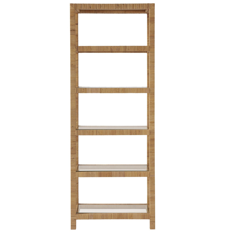 Ariah Coastal Beach Glass Brown Rattan Display Bookcase