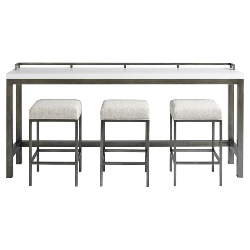 Karina White Wood Top Grey Frame Console Table With Performance Seat Stools - 82"W